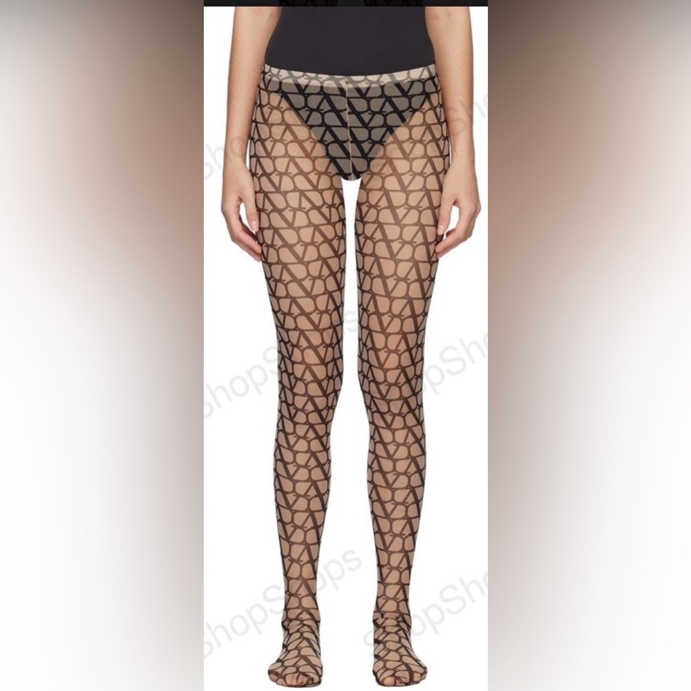 Valentino Garavani Black Geometric Patterned Tights